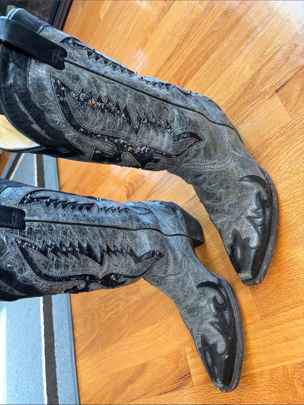 Corral Gray Distressed Western Heeled Boots with Black Trim
